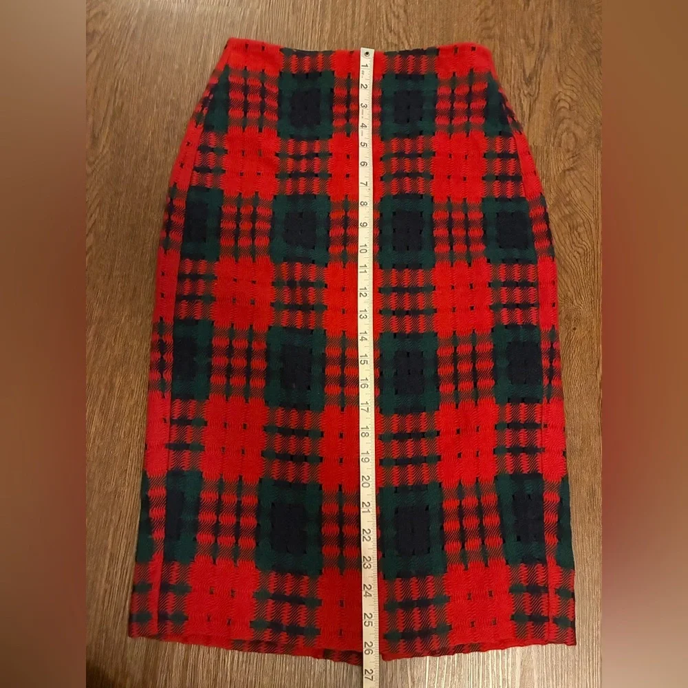 J. Crew Lattice Wool Knit Red and Green Midi Pencil Skirt - Size 0